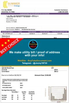 Texas Summer Energy utility bill Sample Fake utility bill